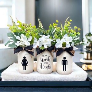 Bathroom Countertop Mason Jar Set Decor Wash Your Hands