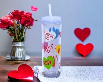Hearts Skinny Tumbler: Cute Valentine’s Day Gift for Teen Girl, Daughter, Niece, Mom