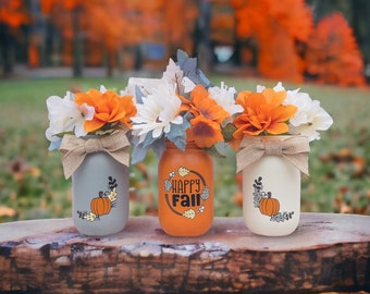 Autumn Home Decoration Fall Mason Jars - Happy Fall Mantel Decor - Fall Decor Gift For Parents