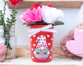 Red Valentine Gnome Mason Jar Decor: Gift for Women or Home Decor