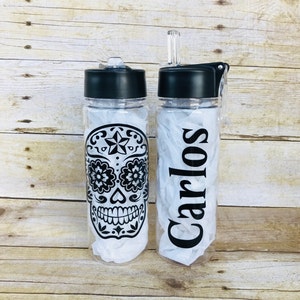 Day Of The Dead, Water Bottle, Sugar Skull, Custom Water Bottle, Sugar Skull Decor, Sugar Skull Gift, Mexican Folk Art, Dia De Los Muertos