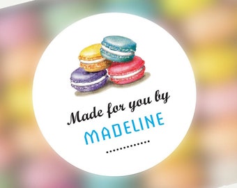 Macaron Box Labels, 12 Baking Stickers, Personalized Kitchen Gift, Bakery Box Labels, Made for You By Sticker, 2.5" Circle