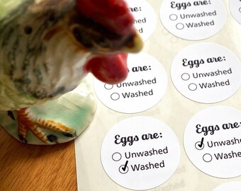 Washed or Unwashed Egg Stickers for Cartons, Food Safety, Chicken Coop and Duck Supplies, Backyard Chickens, Homesteading, 1.25" Circle