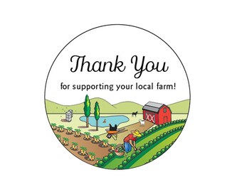 Thank You for Supporting Your Local Farm Stickers, Thank You Labels, Produce Stickers, 2 Circle Sizes