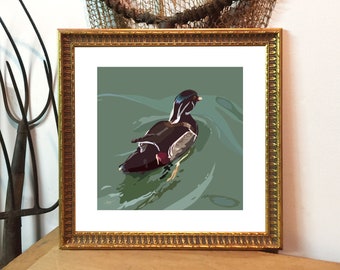 Wood Duck, Rustic Lake Cabin Art, Duck Hunting Lodge, Water Fowl Art, Gift for Hunter, Man Cave Den Wall Decor, Realtor Gift