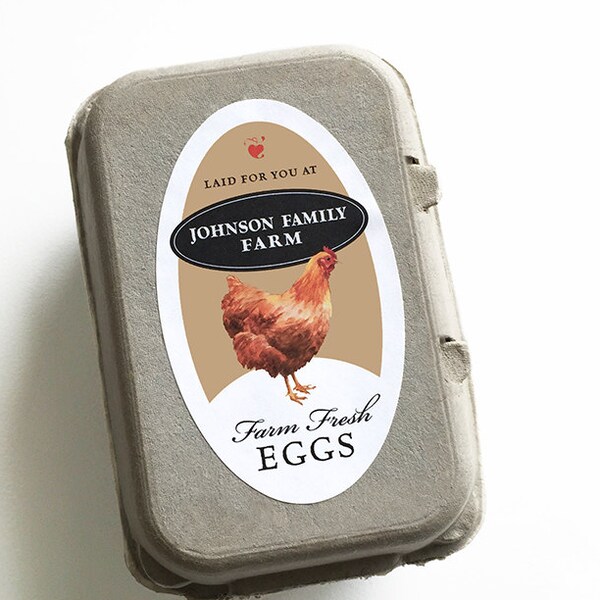 12 Egg Carton Labels, Personalized Chicken Egg Label, Egg Stickers, Coop Supplies, Chicken Coop, Backyard Chickens, 2.5" x 4.25" Oval