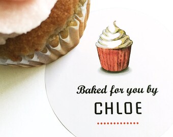 Cupcake Baking Labels, Personalized Gift for Baker, Kitchen Sticker, Baked for You Label, Food Package Sticker, 2.5" Round Circle