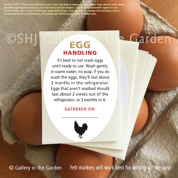Egg Washing Instruction Stickers, Fresh Egg Handling, Coop Accessories, Farm Market Supplies, Backyard Ducks Chickens, Egg Care Labels