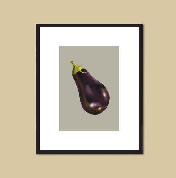 eggplant painting fruit and vegetable art kitchen decor | etsy