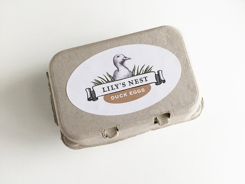 Duck Egg Labels, Personalized Duck Sticker, Egg Carton Label, Gift for Duck Keeper, Food Sticker, Duck Drawing, 2.5 x 4.25 or 1.75 x 2.5 image 1