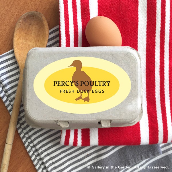 Duck Egg Carton Labels, 6 Personalized Oval Duck Stickers, Homesteading Labels, Gift for Backyard Duck Keeper, 2.5" x 4.25"