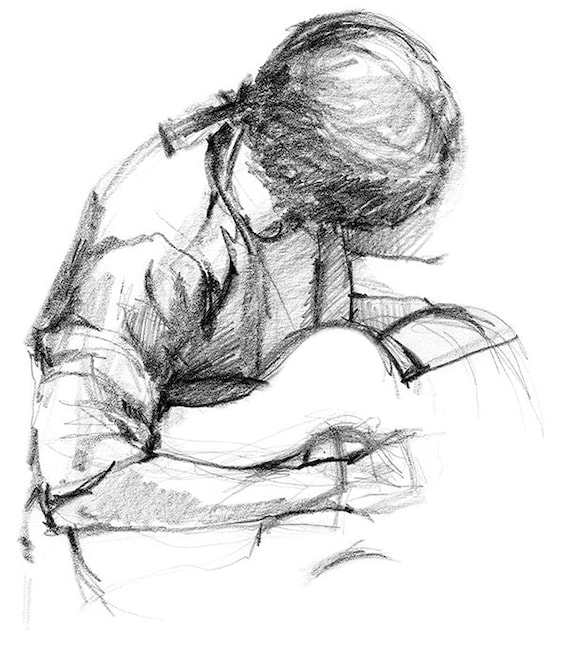Guitar Player Rock Music Art Work Pencil Drawing of Male Figure Art Print from Original Sketch Male Figure Drawing 8 x 10 or 11 x 14
