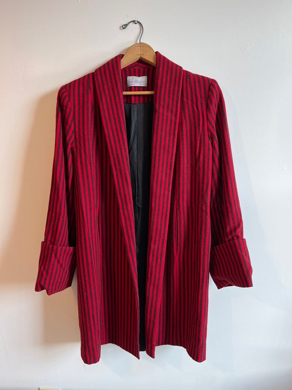 Janet Russo Red & Black Striped 1980’s Wool Swing… - image 1