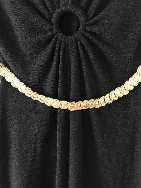 Vintage Y2K Gold Coin Statement Belt Stretchy Metallic Festival 25 Inches Small Vintage 80s Gold Disc Stretch Belt Made in USA Metallic Coin  main image 2