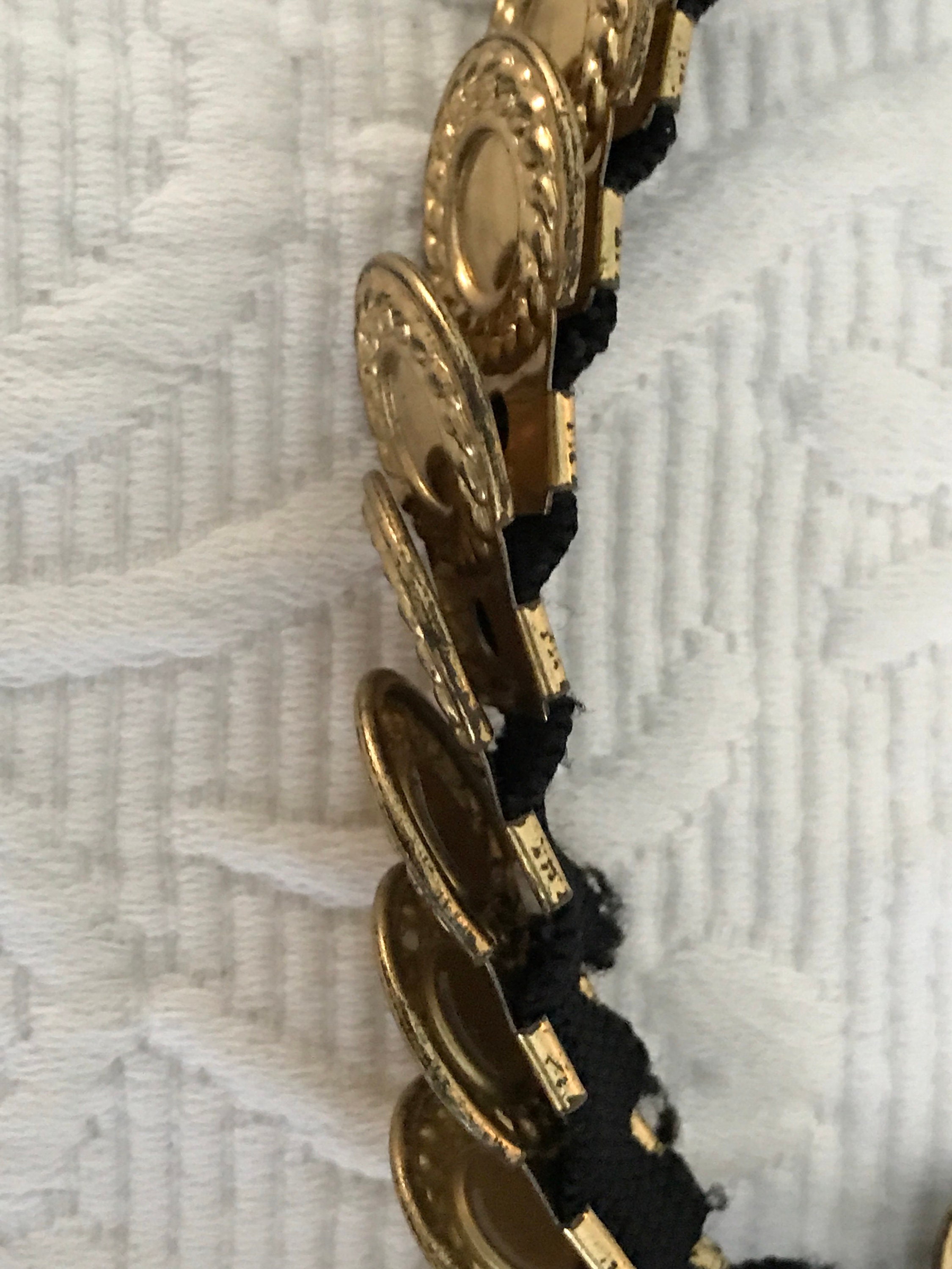 Vintage Faux Gold Coin Stretch Statement Belt w/ Hidden Closure Elastic Size 30\