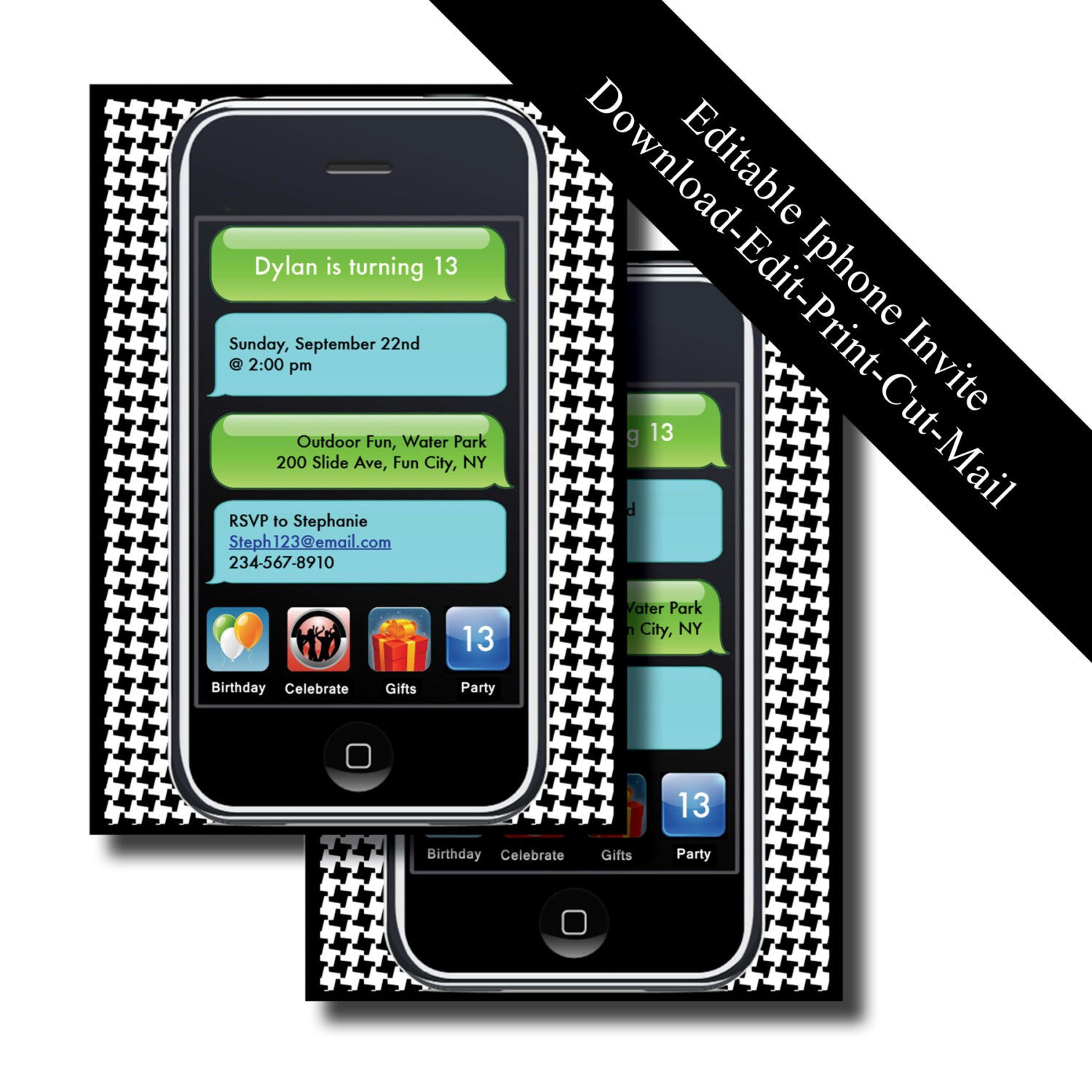 IPhone Birthday Invitation Instant Download Editable Text Etsy