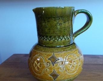 Lovely Mid Century Mustard Green Italy Ceramic Spagnolo Jug or Vase Aldo Londi Pottery Retro Fine Italian Art 1950 60s