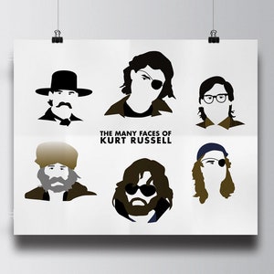 Many Faces of Kurt Russell | Printable Wall Art, The Thing, Captain Ron, Hateful Eight, Wyatt Earp, Tombstone, Big Trouble in Little China