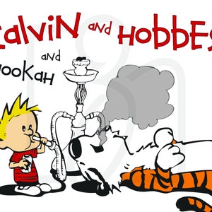 Calvin and Hobbes and Hookah Printable Wall Art, cartoon, comic strip, bill waterson, unique poster, 16x20 print, fun, digital download image 2
