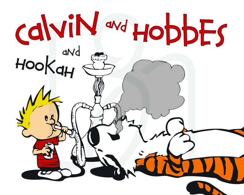 Calvin and Hobbes and Hookah Printable Wall Art, cartoon, comic strip, bill waterson, unique poster, 16x20 print, fun, digital download image 2