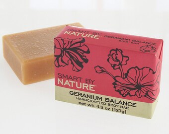 Geranium Balance Handcrafted Bar Soap with Essential Oils and Natural Plant Oils.