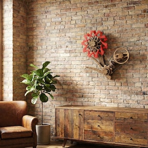 Wooden Kinetic Wall Sculpture | Blossom-Powered Moving Automata Modern Home Decor Art