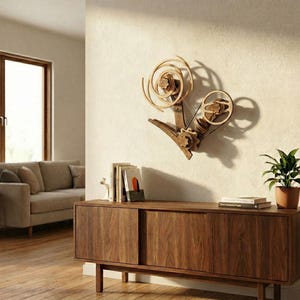 Handmade Wooden Kinetic Sculpture Swirl Clock Wall Art Oscillating Timepiece Pendulum Movement Hypnotic Decor