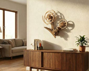 Handmade Wooden Kinetic Sculpture Swirl Clock Wall Art Oscillating Timepiece Pendulum Movement Hypnotic Decor