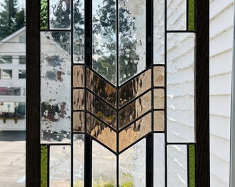 Prairie Style Stained Glass Panel | Frank Lloyd Wright Inspired Geometric Craftsman Decor