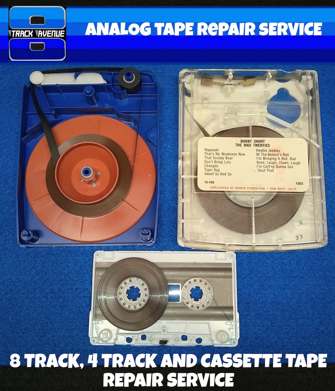 8 Track Tape, 4 Track Tape and Cassette Tape Repair Service 8 Track Tape, 4 Track Tape and Cassette Tape Repair Service