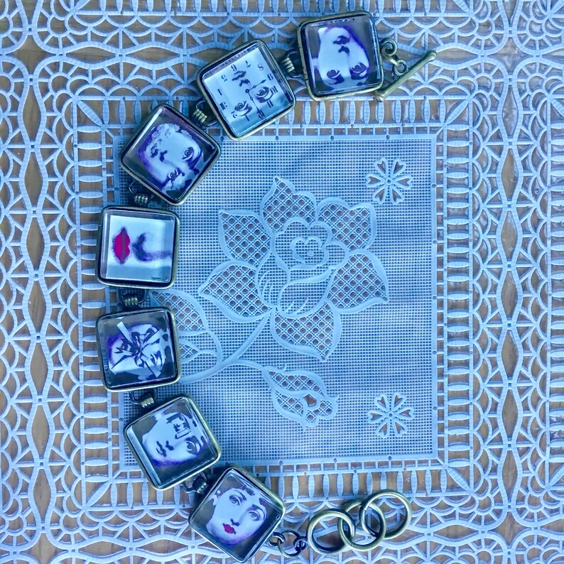 Glass cameo faces bracelet handmade free postage