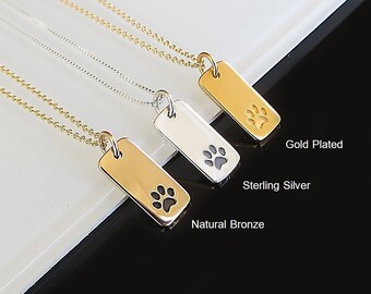 Paw Print Necklace, Pet Memorial Necklace, Cat Necklace, Dog Necklace, Silver Paw Print, Gold Paw Print, Pet Gift, Cat Charm, Dog Charm