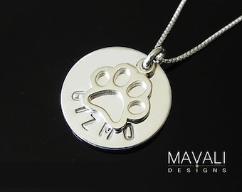 Paw Print Necklace with Name, Dog Necklace, Cat Necklace, Silver Paw Print Necklace, Animal Lover Necklace, Pet Memorial Necklace
