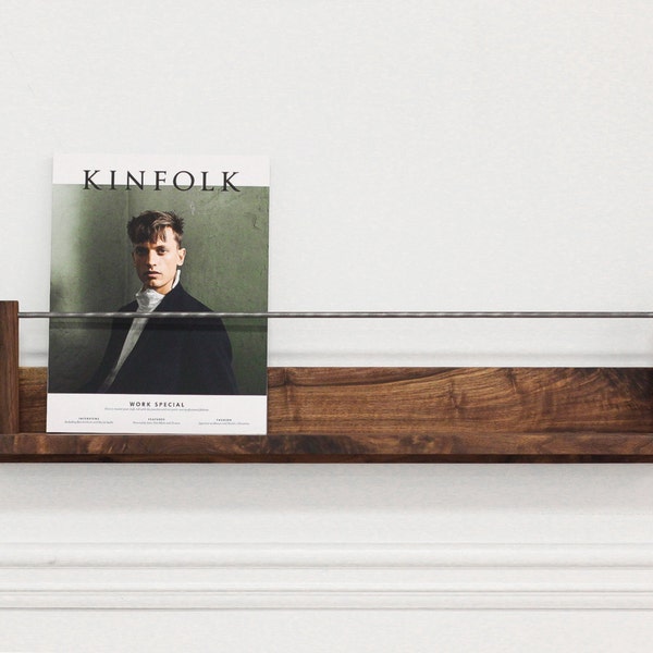 The Columnist : Walnut + Steel Magazine Rest (wall hanging magazine rack display ledge)