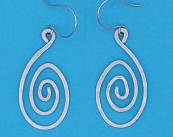 Small Hammered Spiral Teardrop Dangle Earrings, Light Weight Aluminium Wire Jewelry - FREE CAD SHIPPING