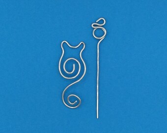 Cat Shawl Pin, Aluminum Wire Pin, Wrap Fastener, Knitting & Crochet Accessory, Cat Jewelry, Gift, Stocking Stuffer - FREE CAD SHIPPING