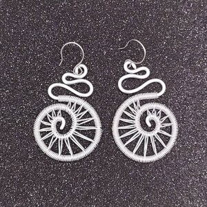 Large Squiggle Spiral Wire Wrapped Dangle Earrings, Wire wrapped Earrings, Light Weight Aluminum Wire Jewelry, Gift - FREE CAD SHIPPING