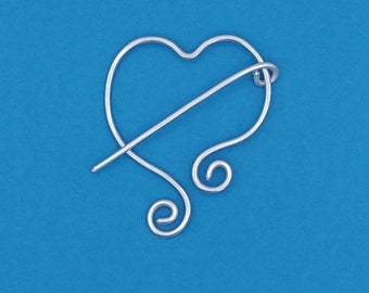 Heart Shawl Pin, Heart Jewelry, Love Shawl Pin, Heart Scarf Pin, Wrap Fastener, Knitting & Crochet Accessory, Gift - FREE CAD SHIPPING