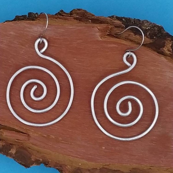 Large Open Spiral Big Hoop Dangle Earrings, Light Weight Aluminium Wire Jewelry, Minimalist Style, Christmas Gift - FREE CAD SHIPPING