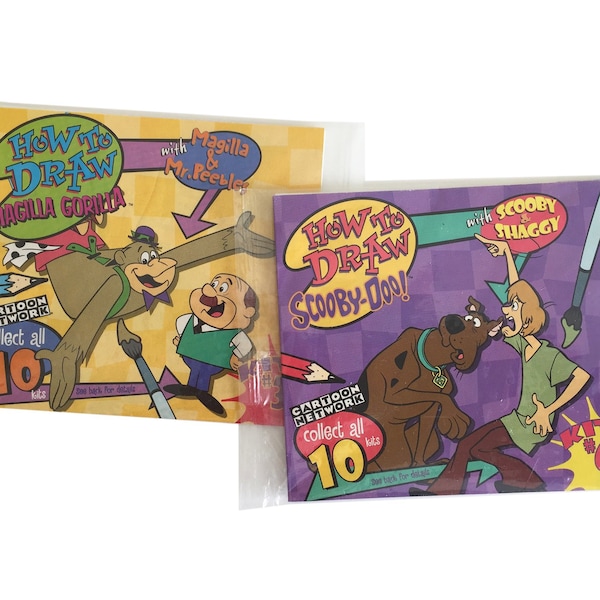 Scooby-Doo & Magilla Gorilla Drawing Kits, Vintage Cartoon Network Collectible, Comic Coloring Books, Sealed Advertising Premium