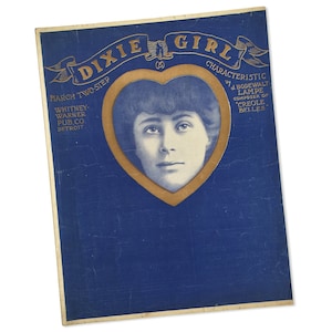 Antique Sheet Music Dixie Girl by J.Bodewalt Lampe, 1920s Ragtime Cover Art, Gift for Musician, Small Wall Art, Vintage Paper Ephemera