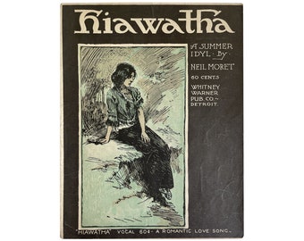 Antique Sheet Music, Hiawatha, Piano Teacher Gift, Music Sheets, Gift for Musician, Music Art, Small Wall Art, Classical Love Song Book