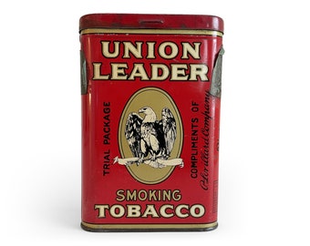 Union Leader Trial Package Pocket Tobacco Can, Vintage Tobacco Tin, Tobacco Advertising, General Store Sample Tins, Rustic Home Accents