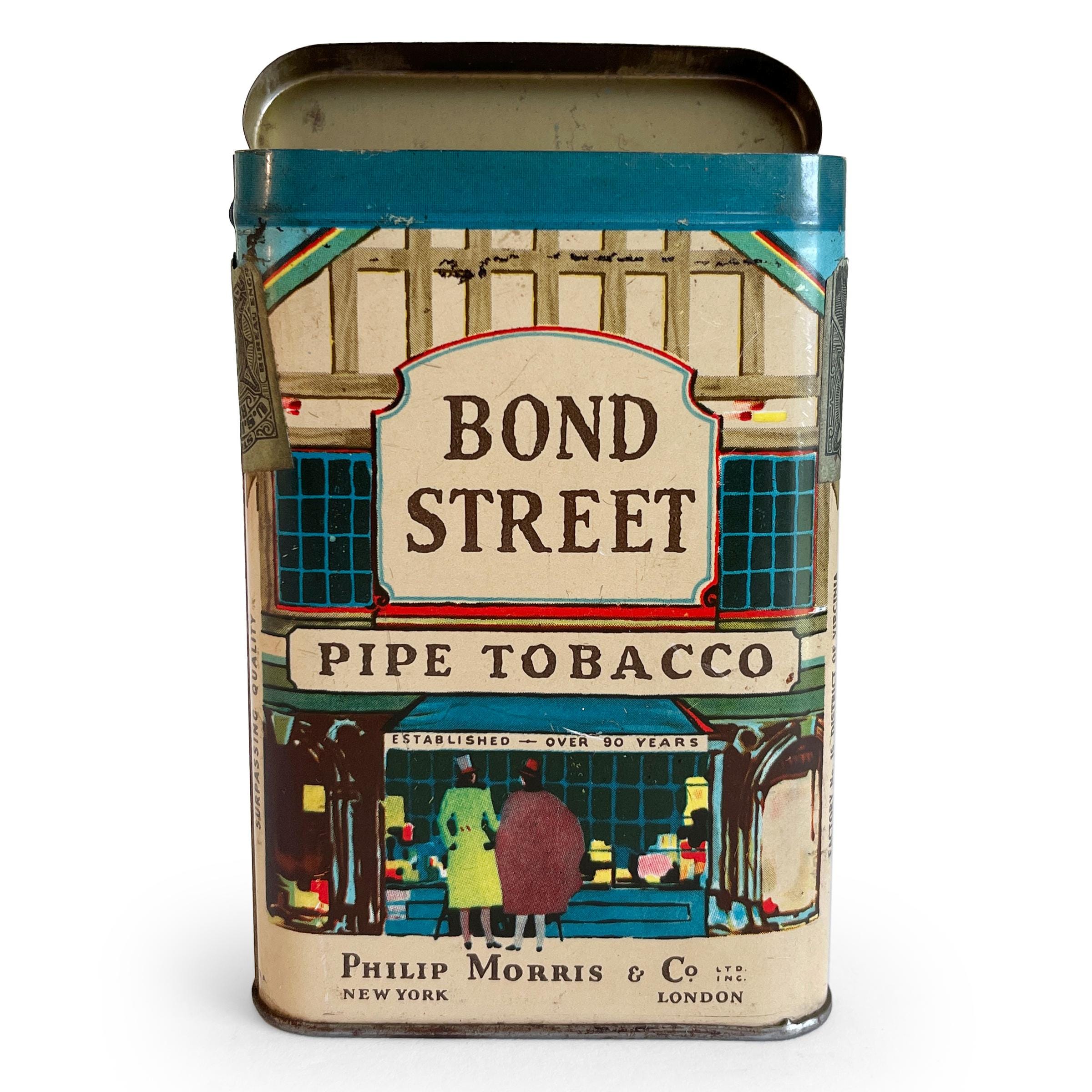 bond street tobacco tin Sample  Antique Advertising Apply to damp skin with a shaving brush Vintage Collector Bond Street Pipe