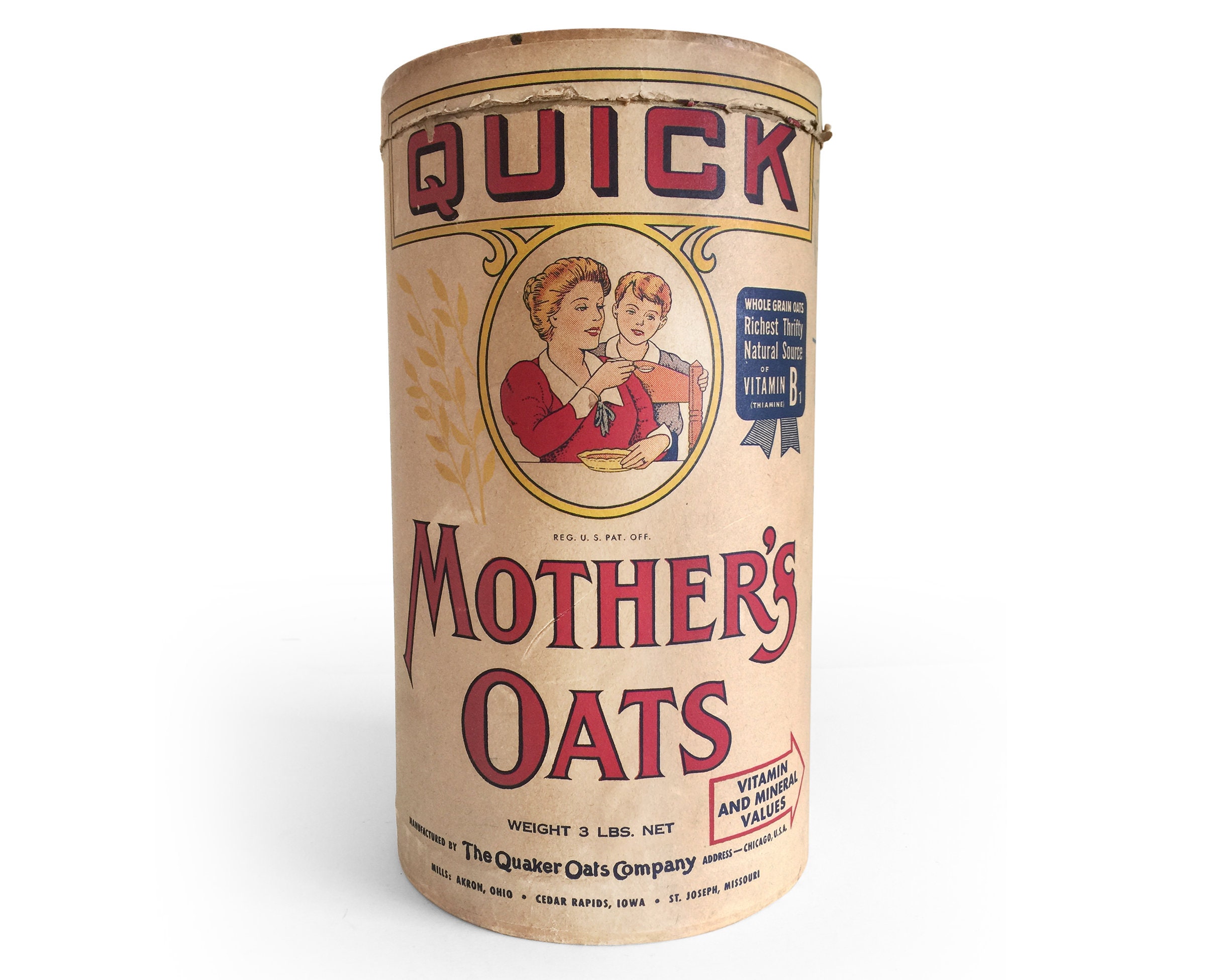 1950s Quacker Oats Oatmeal Container White Corn Meal Larger Size Old &  Original 