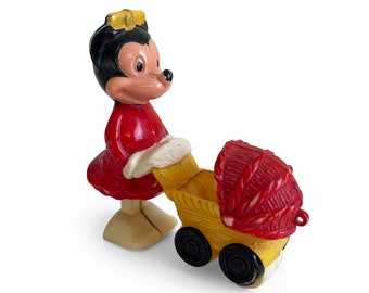 Vintage Minnie Maus Ramp Walker Schieben Kinderwagen, Walt Disney Walkie, Kunststoff Pull Spielzeug, Cartoon Spielzeug, Kinderzimmer Dekor, Kinderwagen