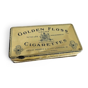 Vintage Golden Floss Cigarettes Tobacco Tin, Antique Rare General Store Advertising Can for Rustic Industrial Decor, Metal Stash Box Case