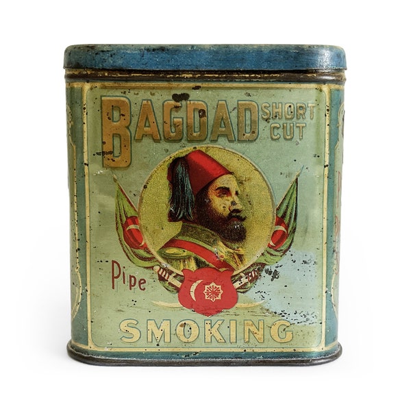 Vintage Tobacco Tin, Bagdad Pocket Tobacco Can, Tobacco Advertising, General Store Tins, Metal Cigarette Case, Rustic Home Decor