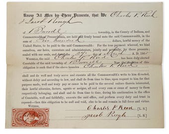 1865 Civil War Document, US Internal Revenue Probate of Will Stamp, Scott R76 Red Perf