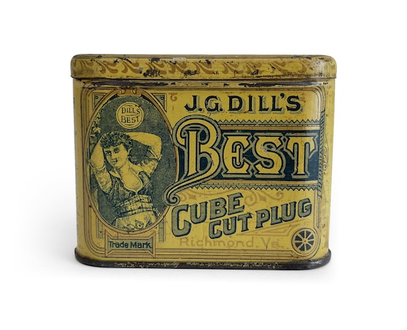 Vintage JG Dill's Best Cube Cut Short Pocket Tobacco Tin, General Store  Tobacco Advertising Can for Rustic Decor